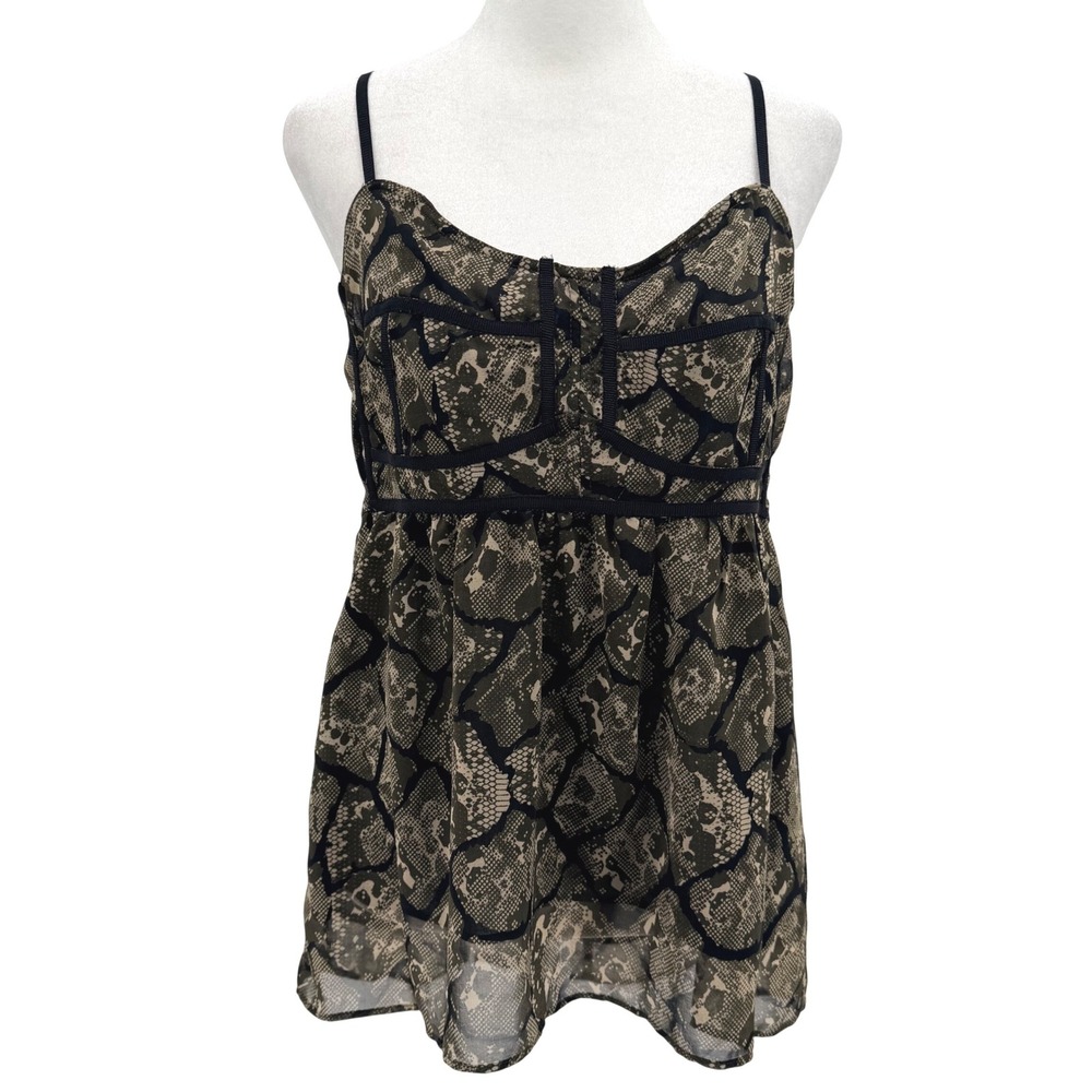 P.J.K Y2K Tank Top Large Snake Print Black Green Festival Club Going Out‎ Top